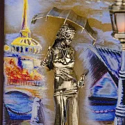 Картина «Девушка с зонтом. Набережная. Мост» на ониксе с подсветкой — необычный подарок — фотография 5