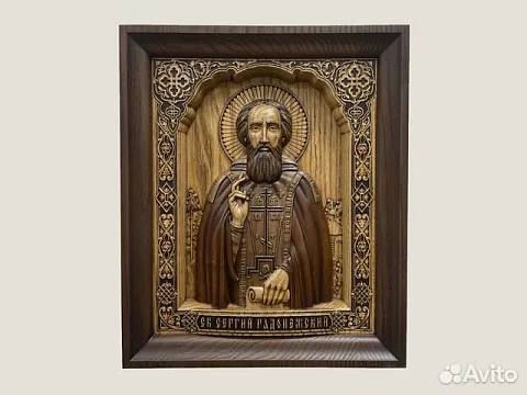 Святой Сергий Радонежский икона из ясеня — красивый подарок