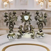 Каминные часы «Колибри» из мрамора с канделябрами — оригинальный подарок — фотография 1